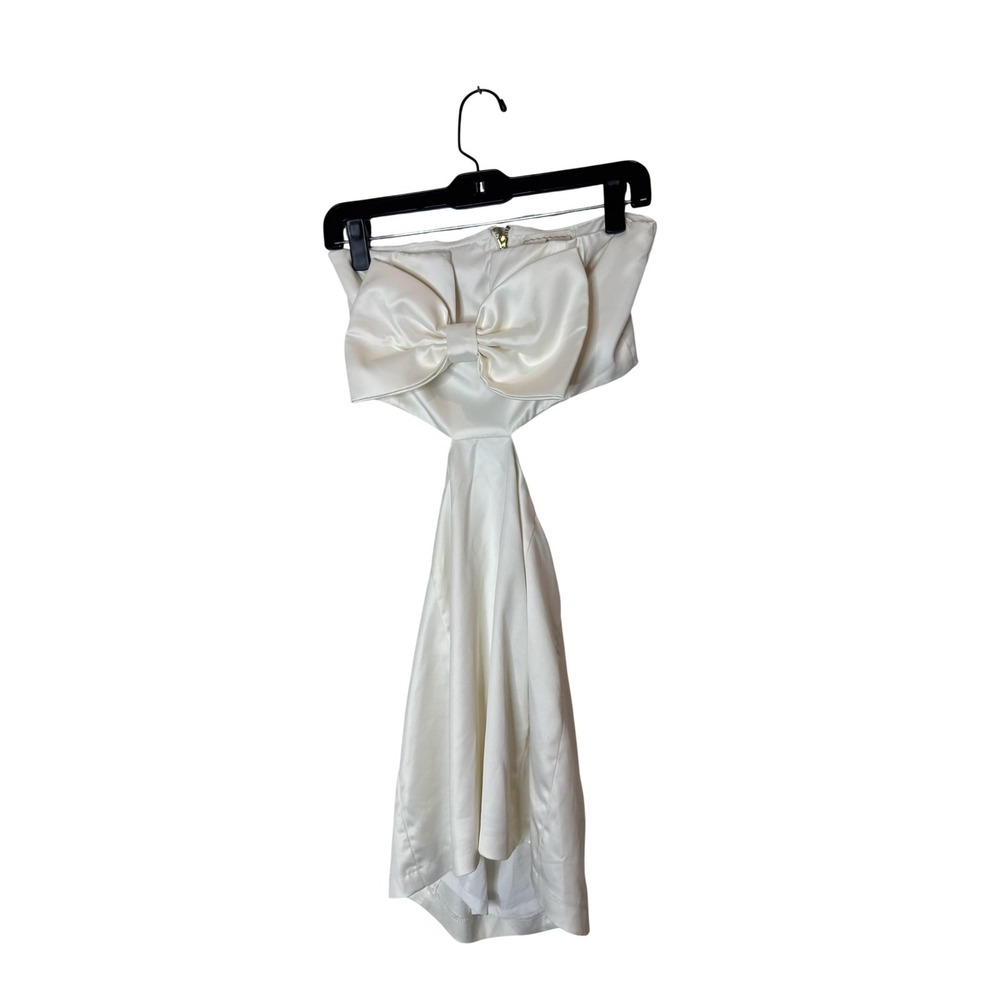 Flora Bea NYC Dress‎ Womens Small White Strapless Bow Cutout Flare Mini Wedding